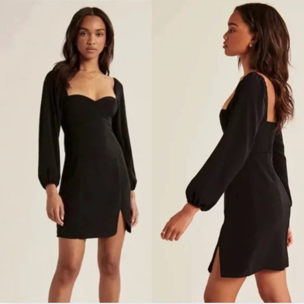 Abercrombie & Fitch Long Sleeve Mini Dress Sweetheart Neckline Black